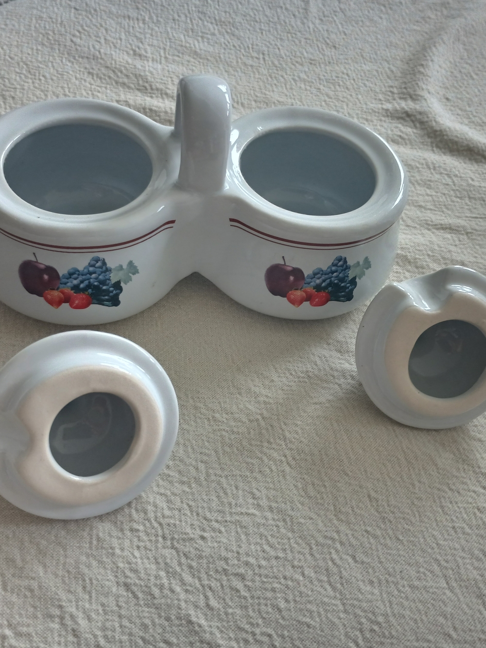 Vintage Houston Harvest Ceramic Double Condiment Set w/ Lids  Fruit
